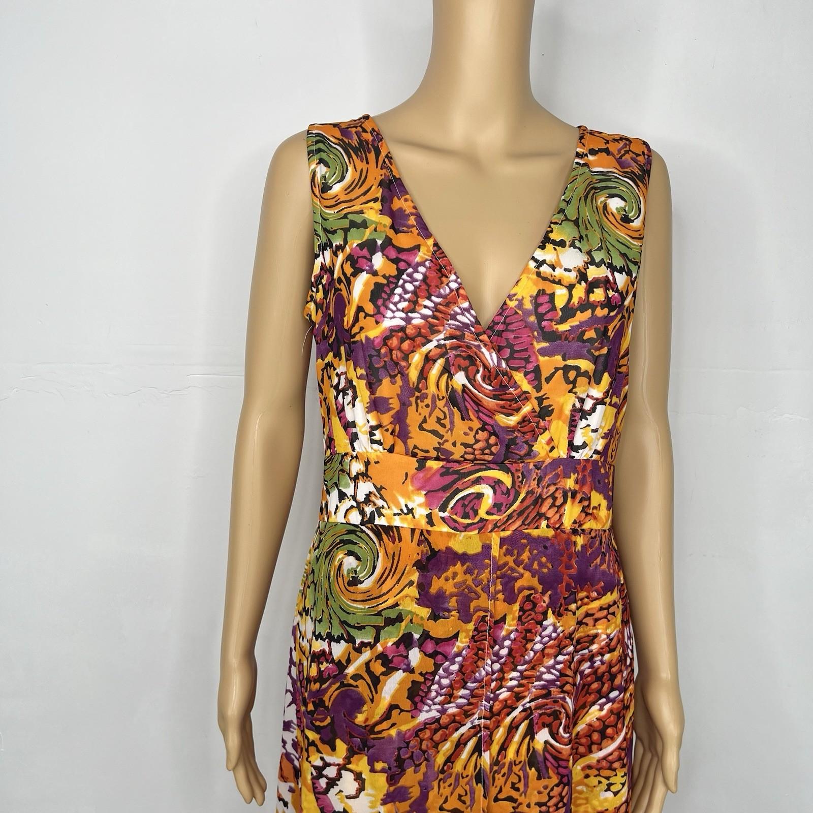 Ashro Polyester Maxi Dress Size M V Neck Sleeveless Floral Multicolor Layered