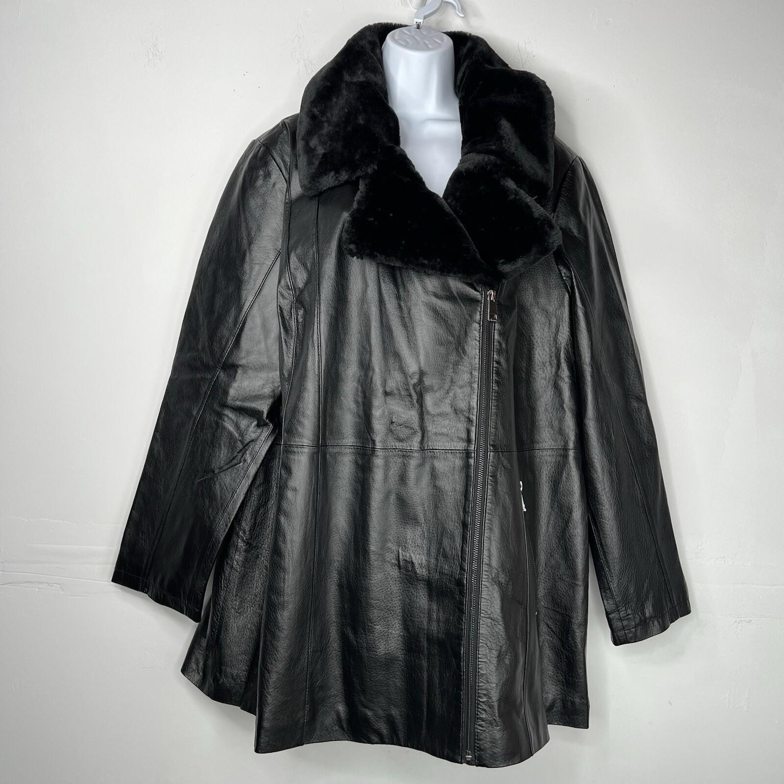 Jessica London Leather Jacket 22W 2 in 1 Removable Faux Collar Full Zip Chic