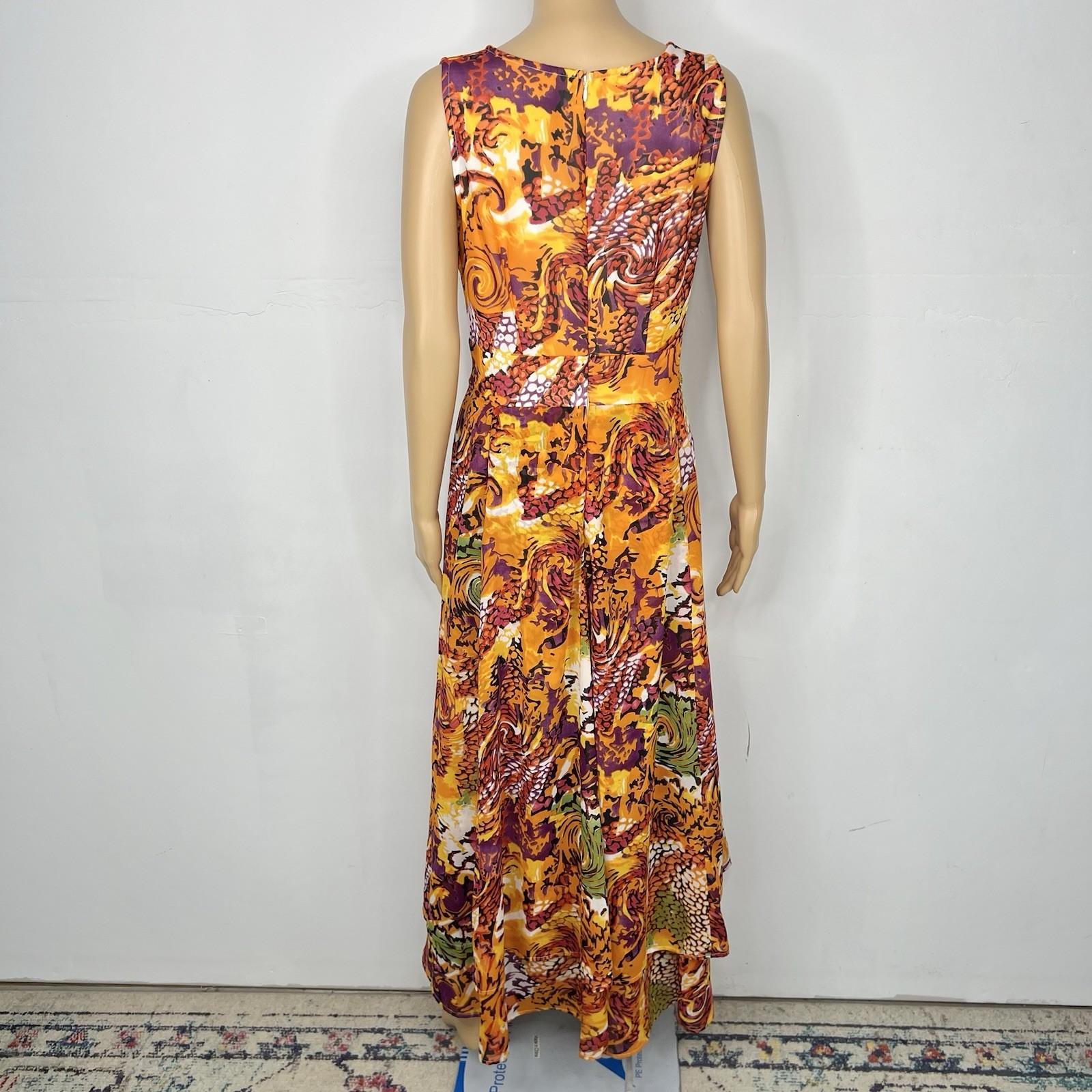 Ashro Polyester Maxi Dress Size M V Neck Sleeveless Floral Multicolor Layered
