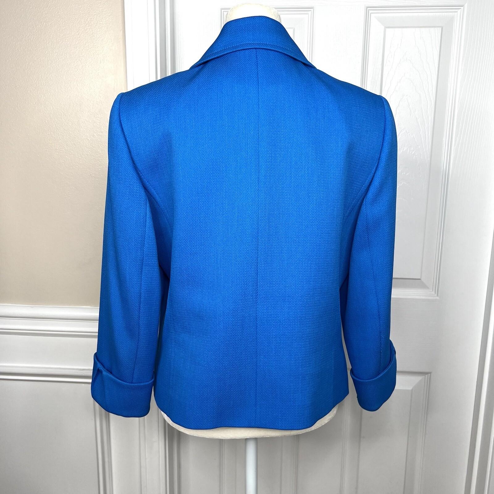 TAHARI ASL Polyester Spandex Blazer Size 8 Blue lined 3/4 Sleeves Notch Collar