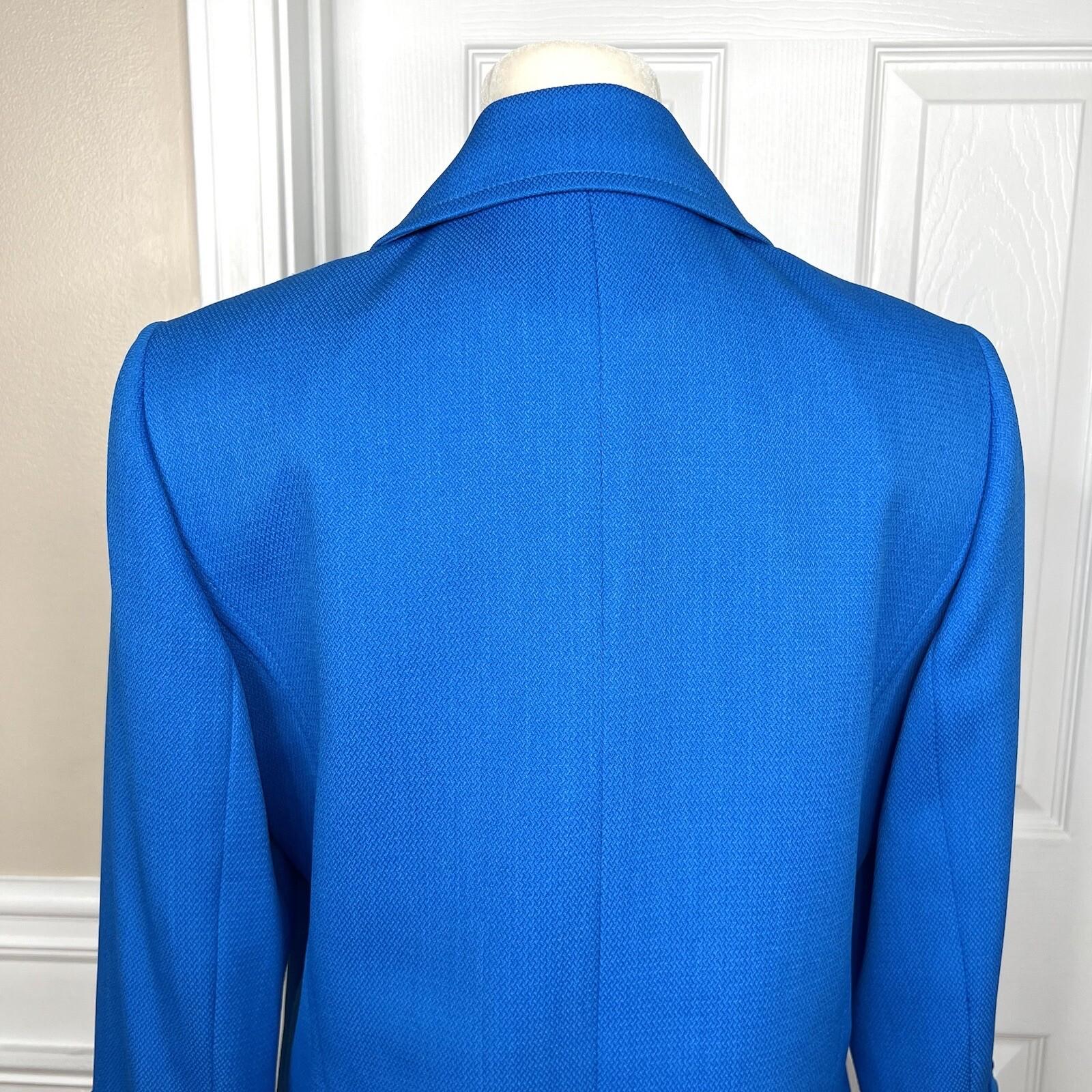 TAHARI ASL Polyester Spandex Blazer Size 8 Blue lined 3/4 Sleeves Notch Collar