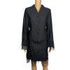 Rickie Freeman Teri Jon Silk Wool Skirt Suit 8 Sequin Feather Fringe  Lined 2PC