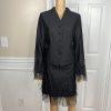 Rickie Freeman Teri Jon Silk Wool Skirt Suit 8 Sequin Feather Fringe  Lined 2PC