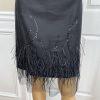 Rickie Freeman Teri Jon Silk Wool Skirt Suit 8 Sequin Feather Fringe  Lined 2PC