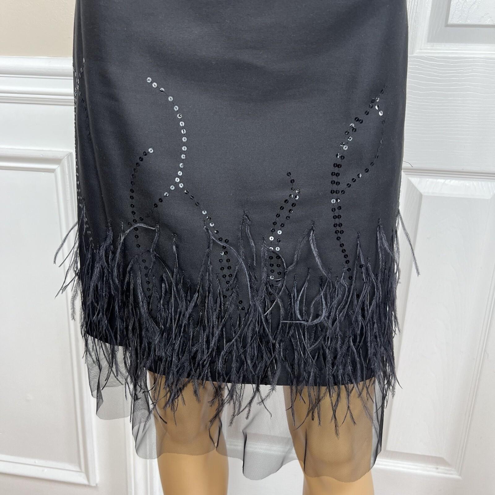 Rickie Freeman Teri Jon Silk Wool Skirt Suit 8 Sequin Feather Fringe  Lined 2PC