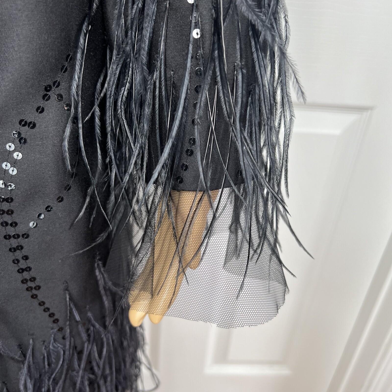 Rickie Freeman Teri Jon Silk Wool Skirt Suit 8 Sequin Feather Fringe  Lined 2PC