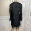 Rickie Freeman Teri Jon Silk Wool Skirt Suit 8 Sequin Feather Fringe  Lined 2PC
