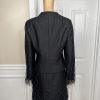 Rickie Freeman Teri Jon Silk Wool Skirt Suit 8 Sequin Feather Fringe  Lined 2PC