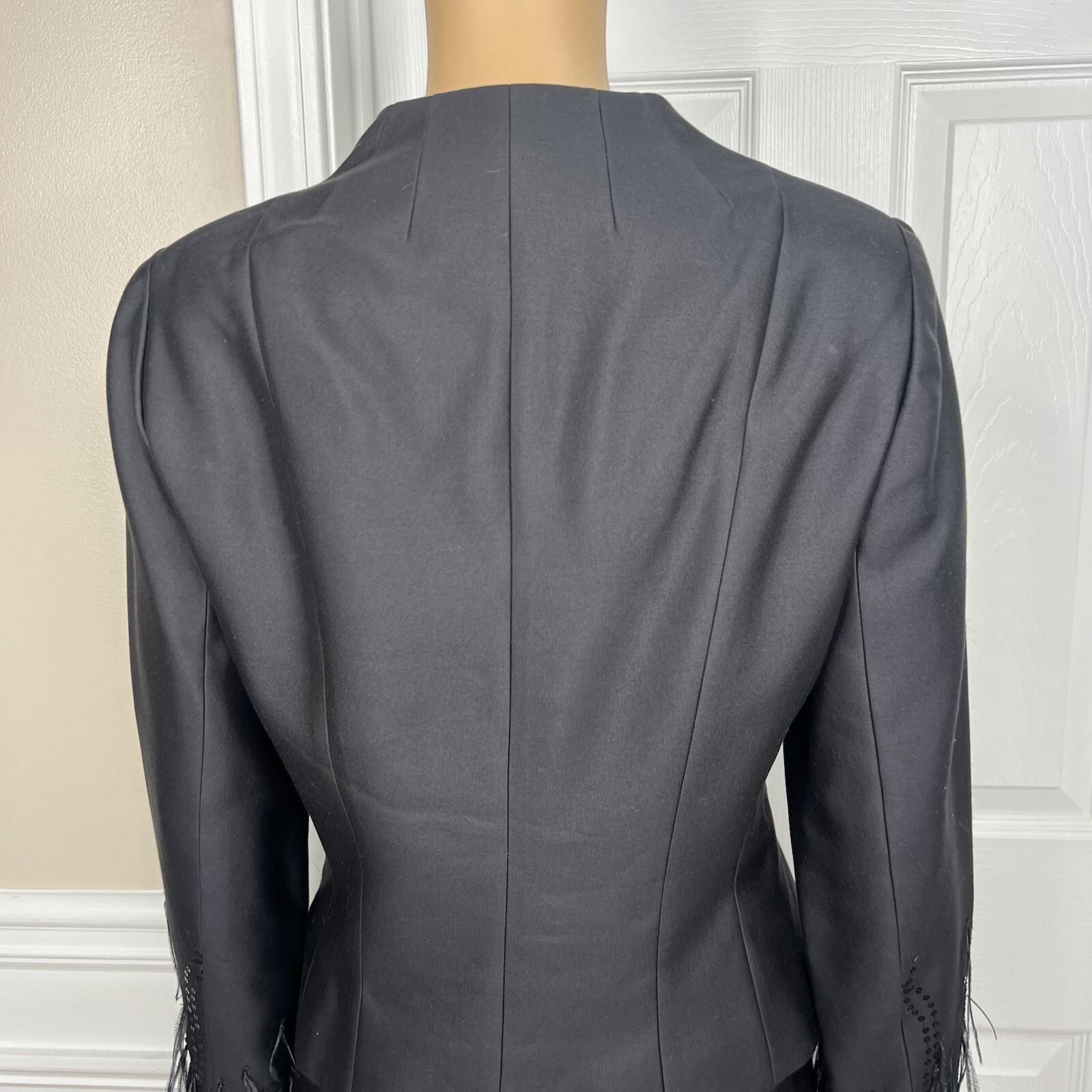 Rickie Freeman Teri Jon Silk Wool Skirt Suit 8 Sequin Feather Fringe  Lined 2PC