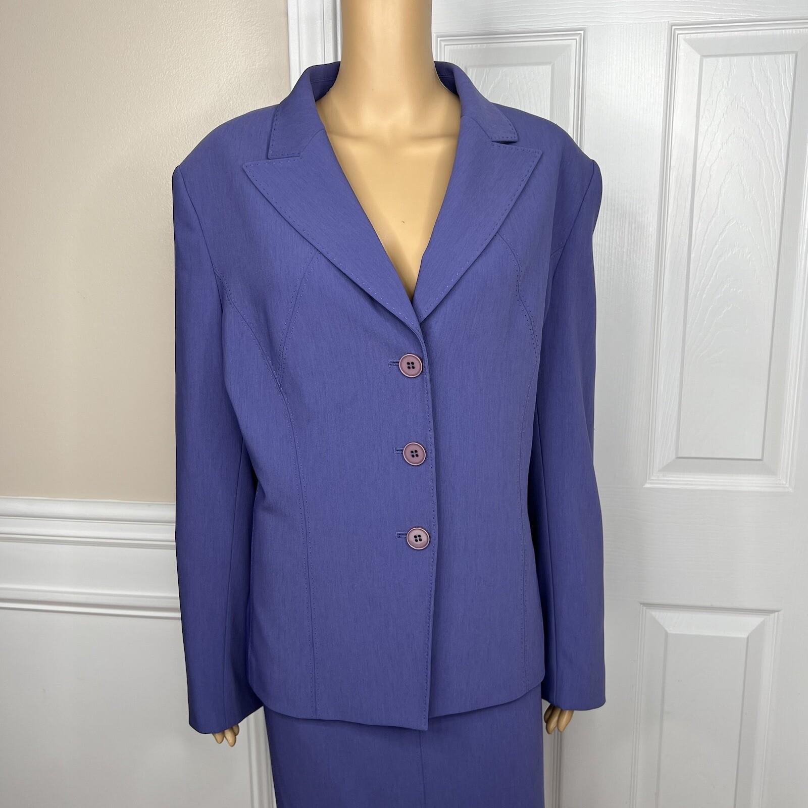 Le Suit Women Polyester Lycra Skirt Suit Size 18 Purple Peak Collar Lined 2PC