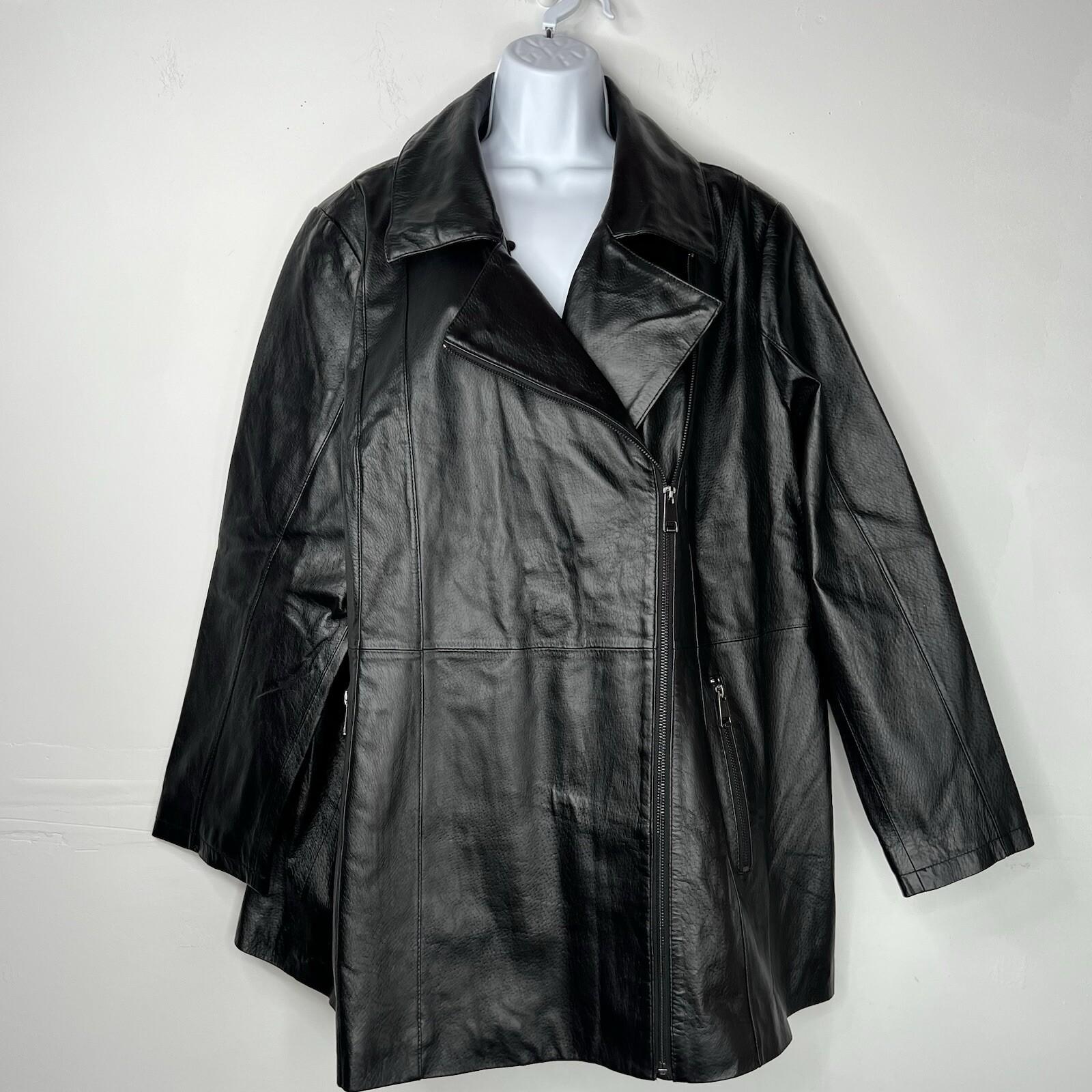 Jessica London Leather Jacket 22W 2 in 1 Removable Faux Collar Full Zip Chic