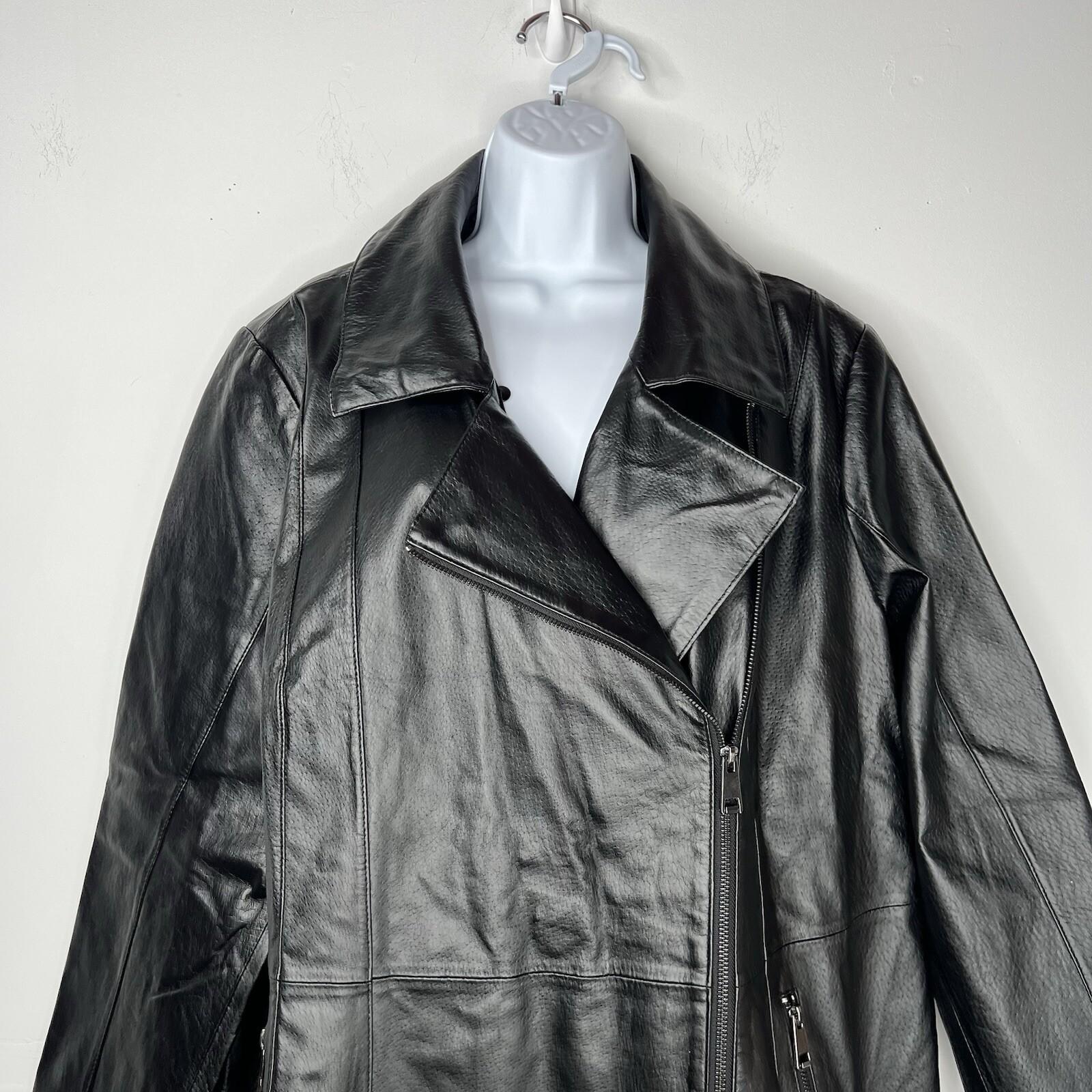 Jessica London Leather Jacket 22W 2 in 1 Removable Faux Collar Full Zip Chic