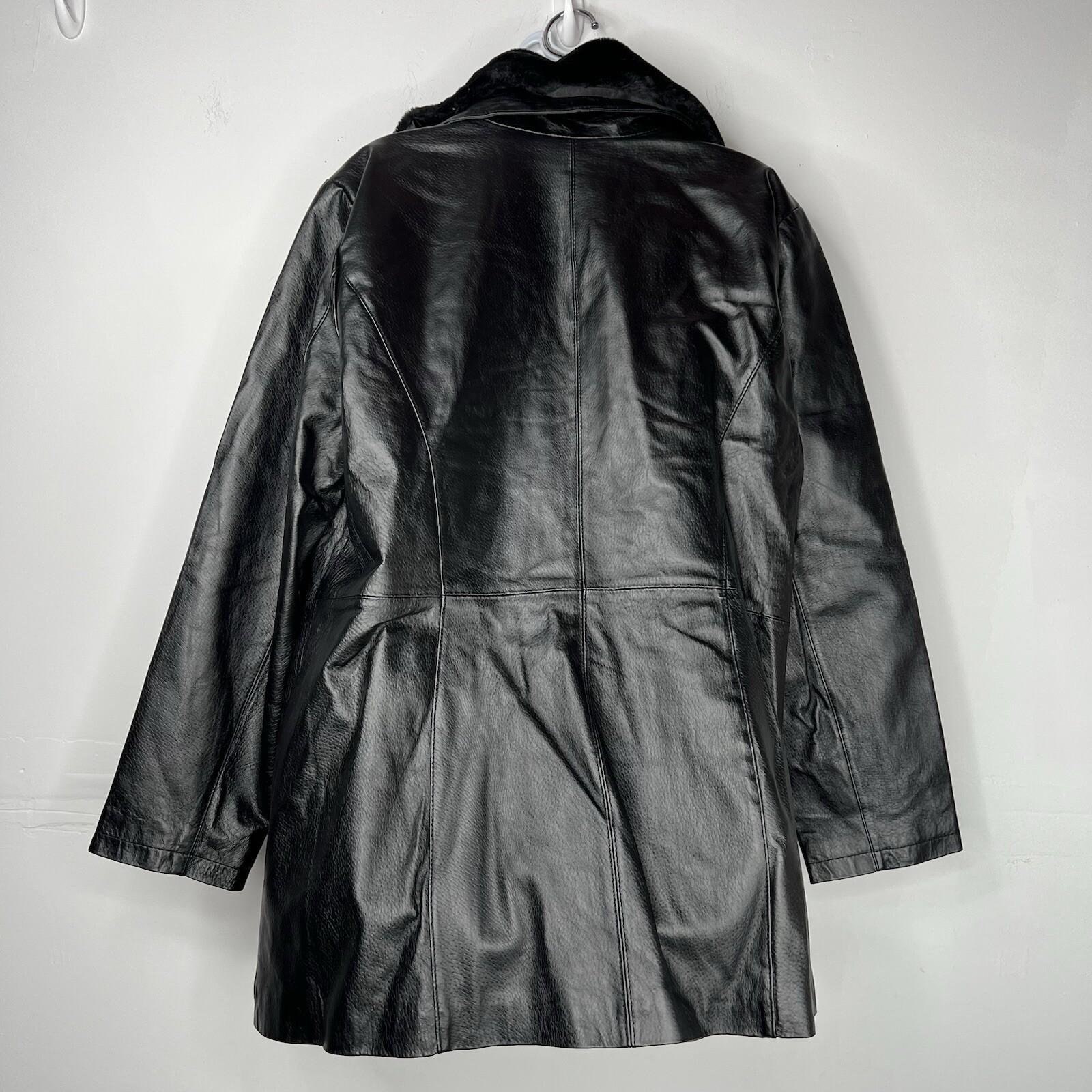 Jessica London Leather Jacket 22W 2 in 1 Removable Faux Collar Full Zip Chic