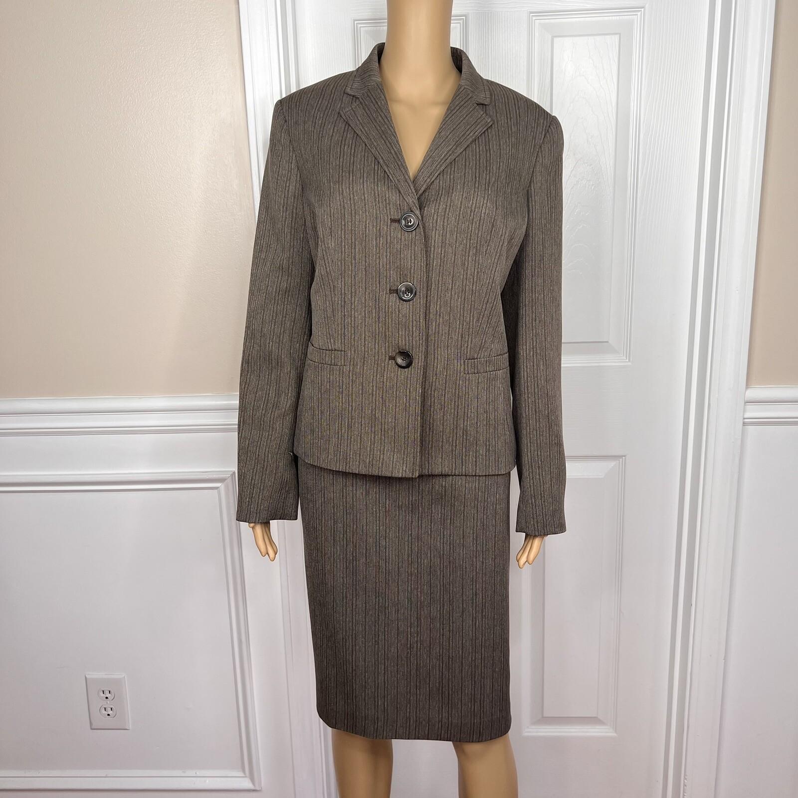 EVAN PICONE Women 2PC Mocha Polyester Lined Career Cocktail Skirt Suit Size 12