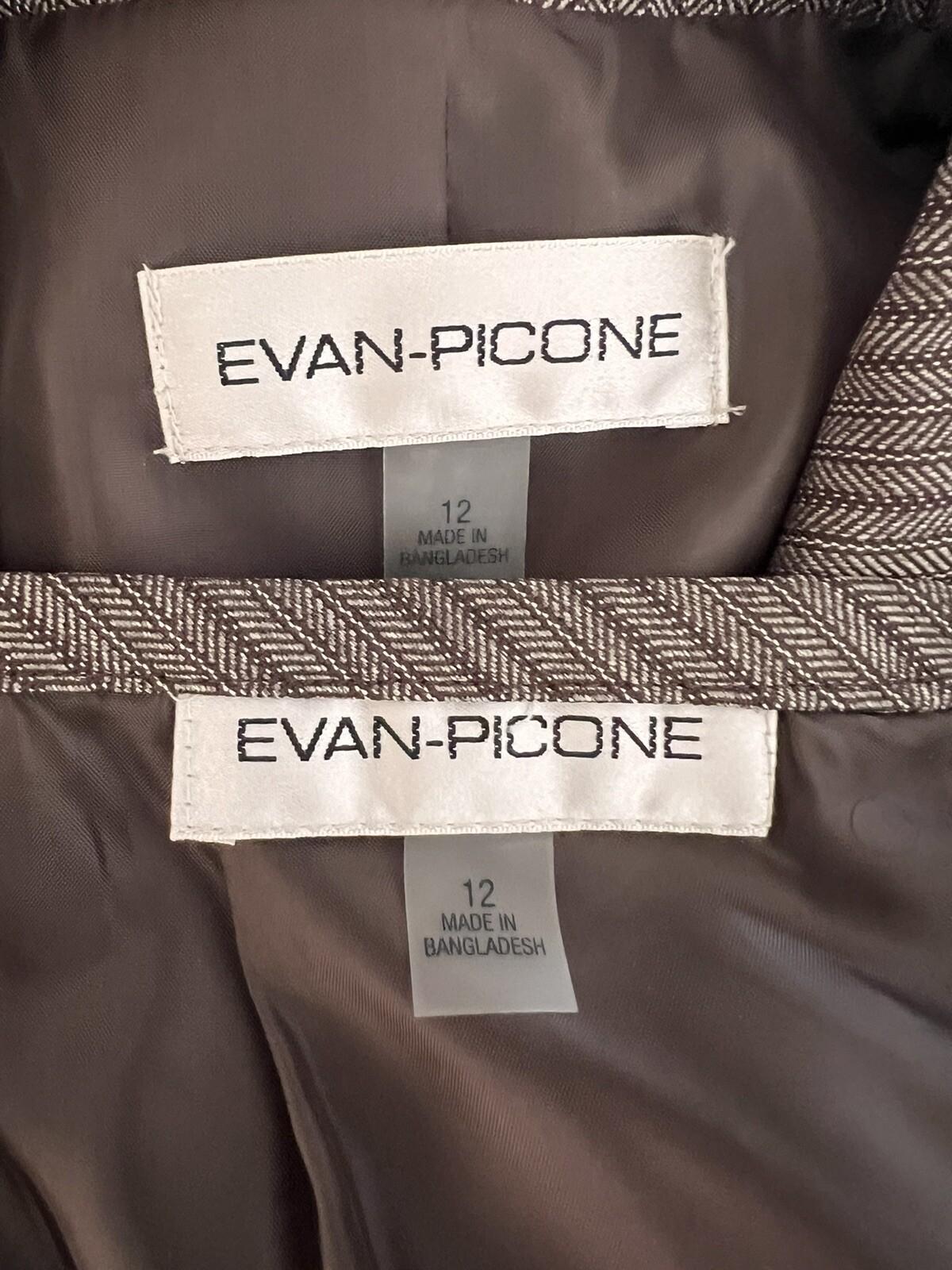 EVAN PICONE Women 2PC Mocha Polyester Lined Career Cocktail Skirt Suit Size 12