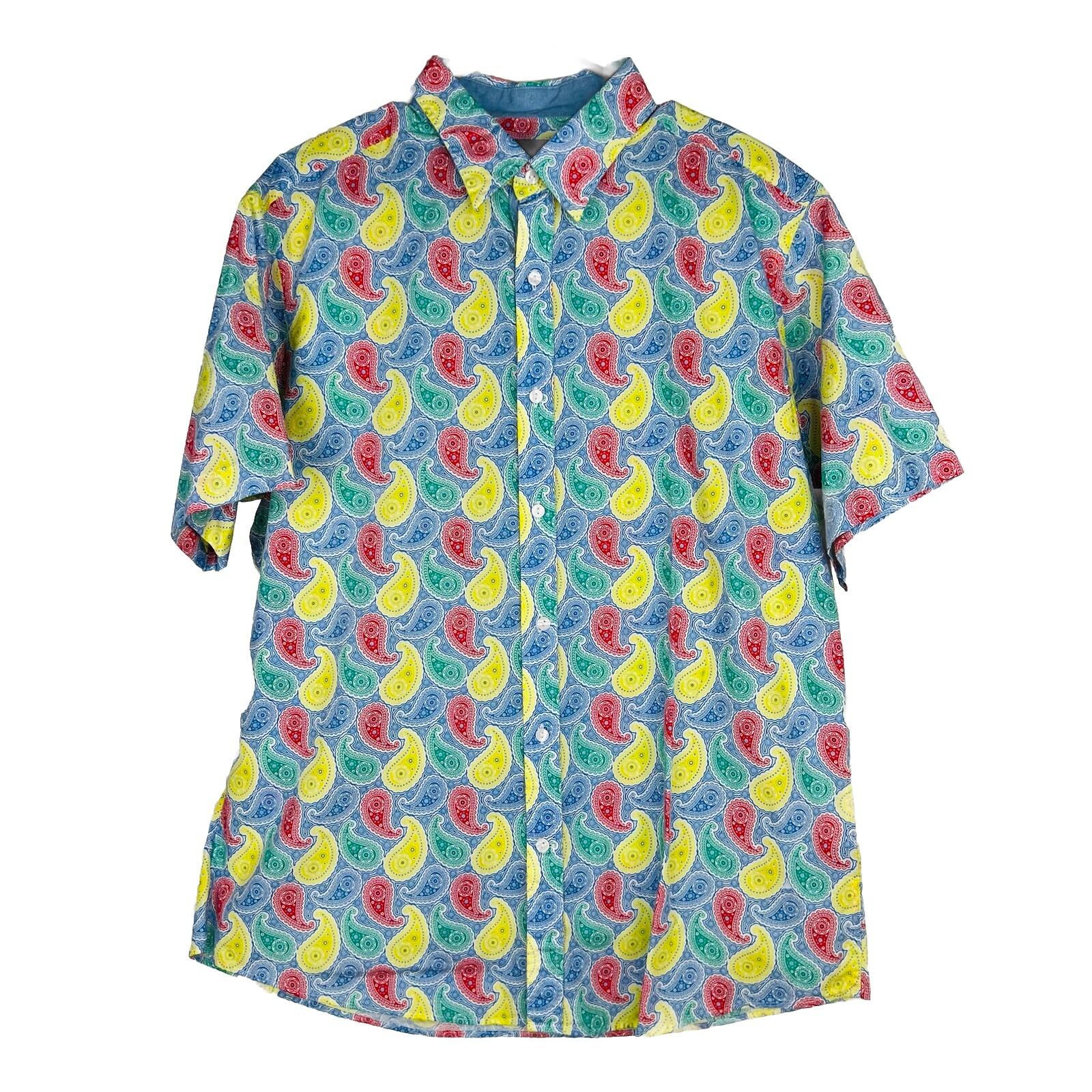 Cremieux Premium Denim Button Up Shirt Size XL Short Sleeves Paisley Colorful