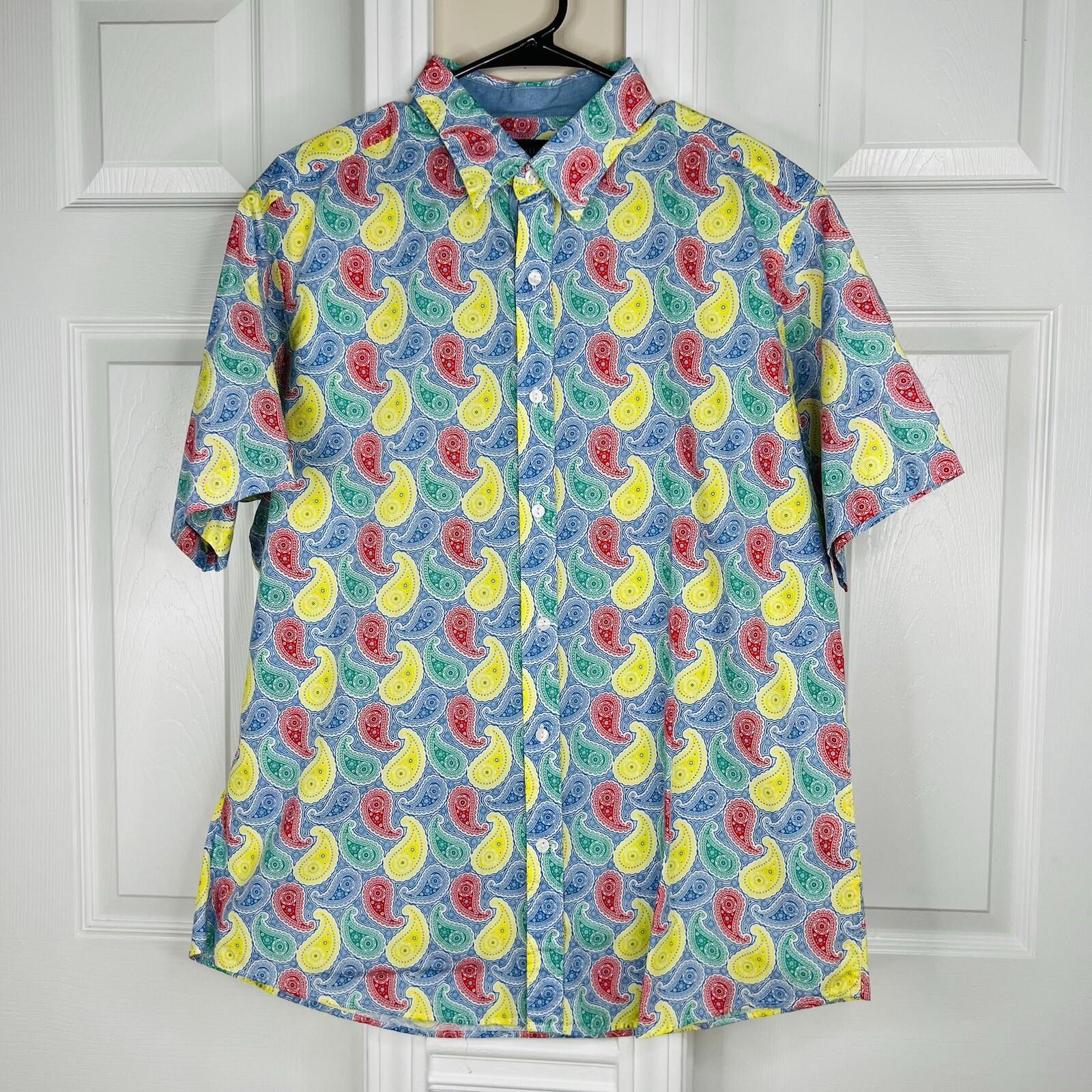 Cremieux Premium Denim Button Up Shirt Size XL Short Sleeves Paisley Colorful