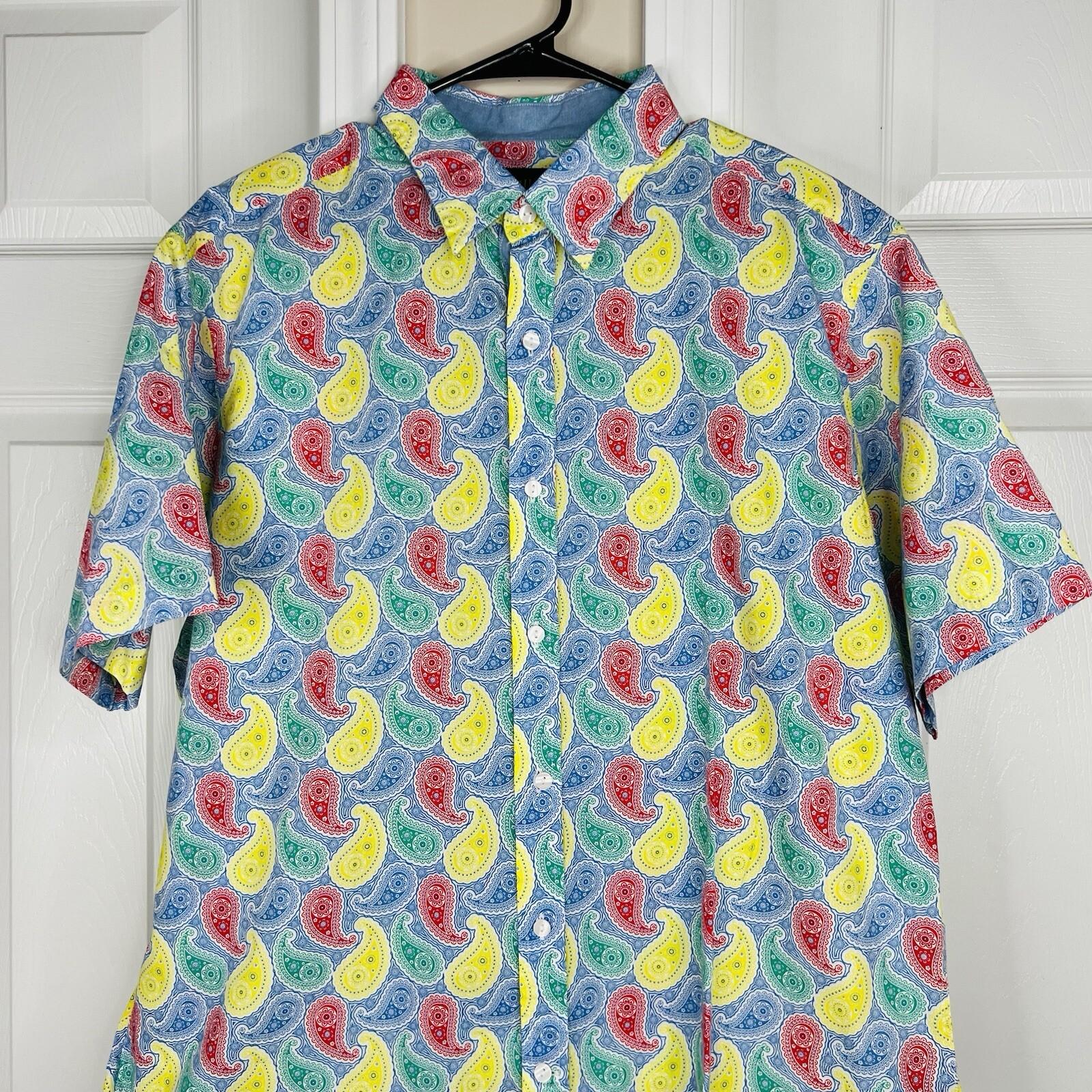 Cremieux Premium Denim Button Up Shirt Size XL Short Sleeves Paisley Colorful