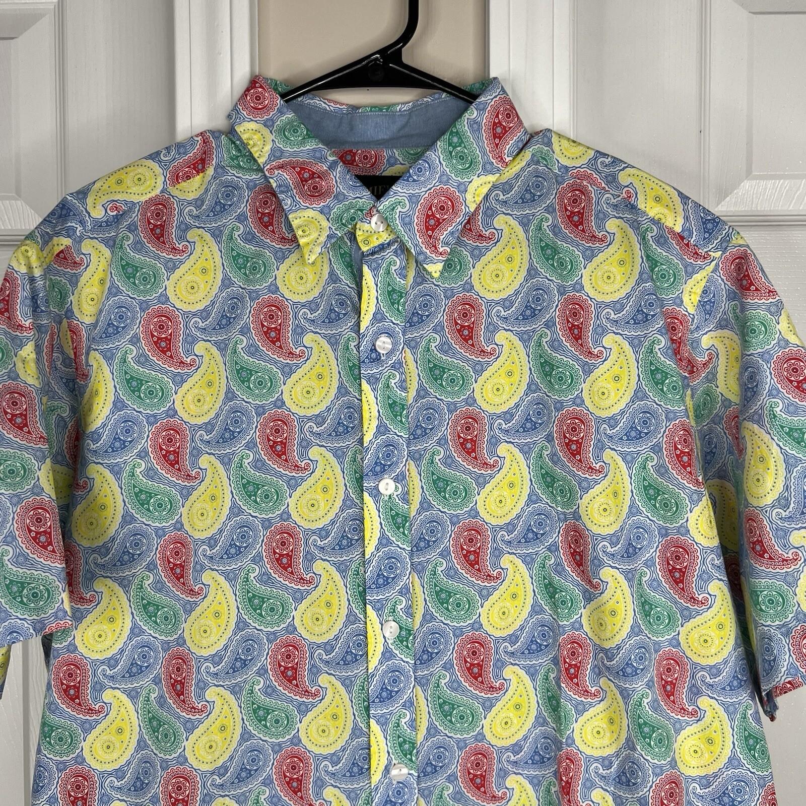 Cremieux Premium Denim Button Up Shirt Size XL Short Sleeves Paisley Colorful