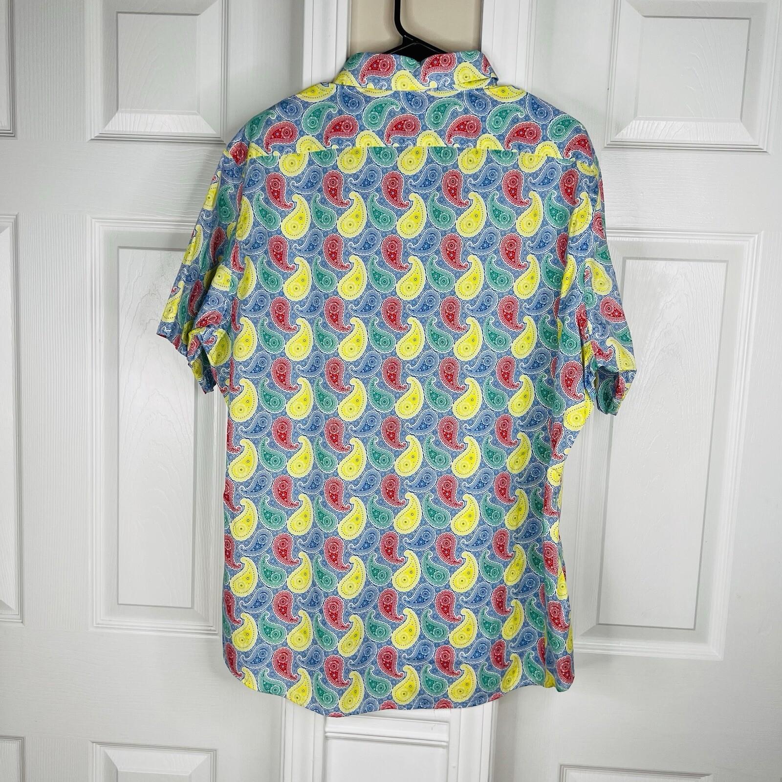 Cremieux Premium Denim Button Up Shirt Size XL Short Sleeves Paisley Colorful