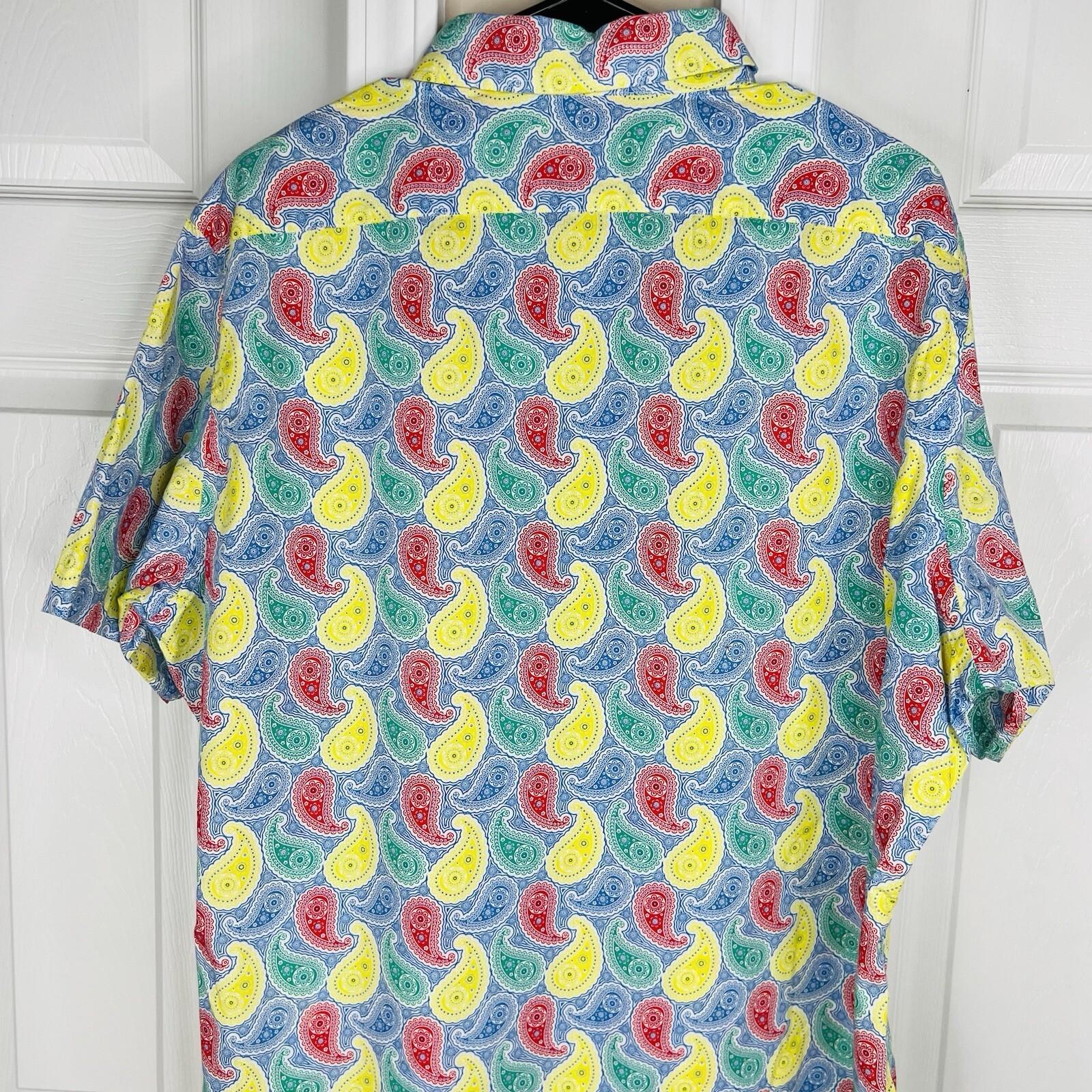 Cremieux Premium Denim Button Up Shirt Size XL Short Sleeves Paisley Colorful