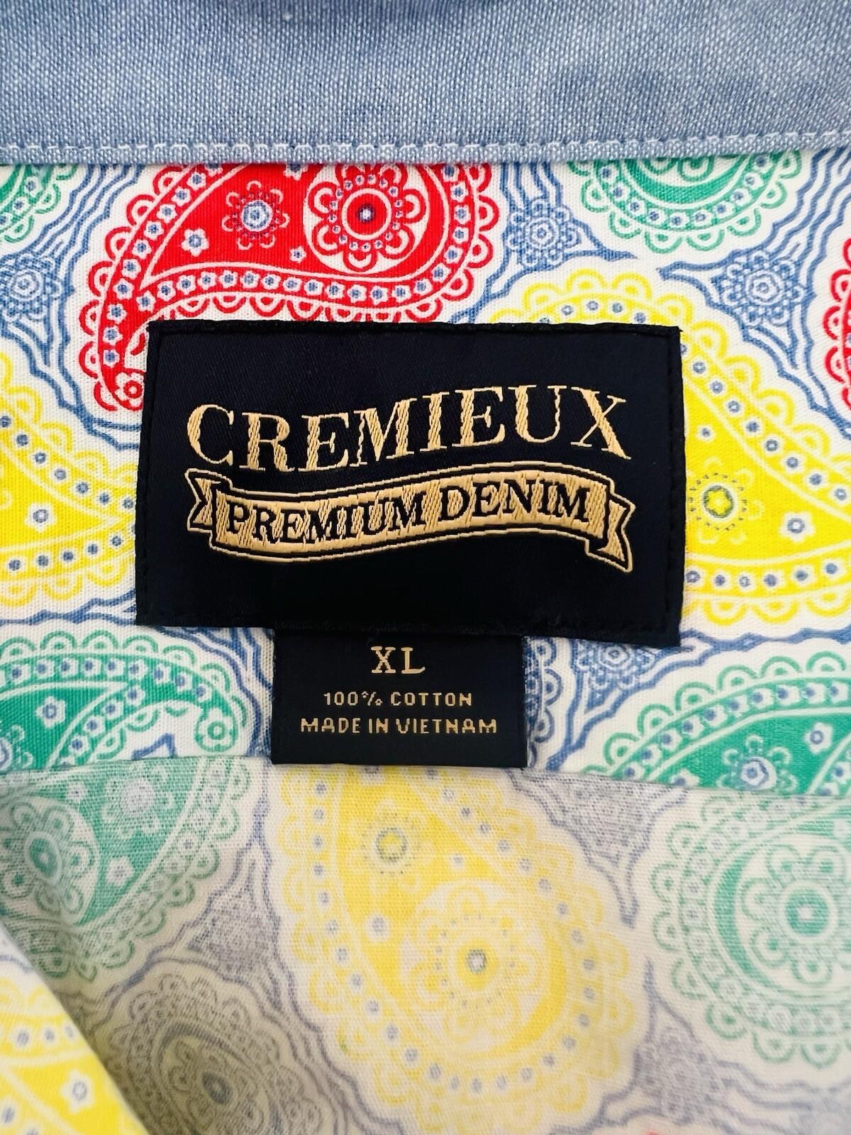 Cremieux Premium Denim Button Up Shirt Size XL Short Sleeves Paisley Colorful