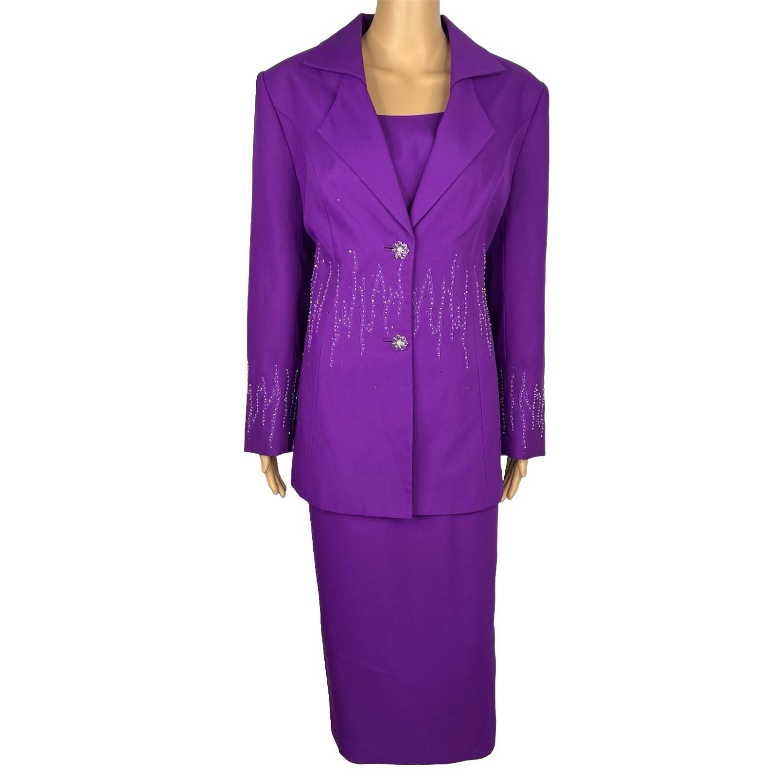 Nicole Nites Polyester Skirt Suit Size 10 Purple Beaded Shawl Collar 2PC