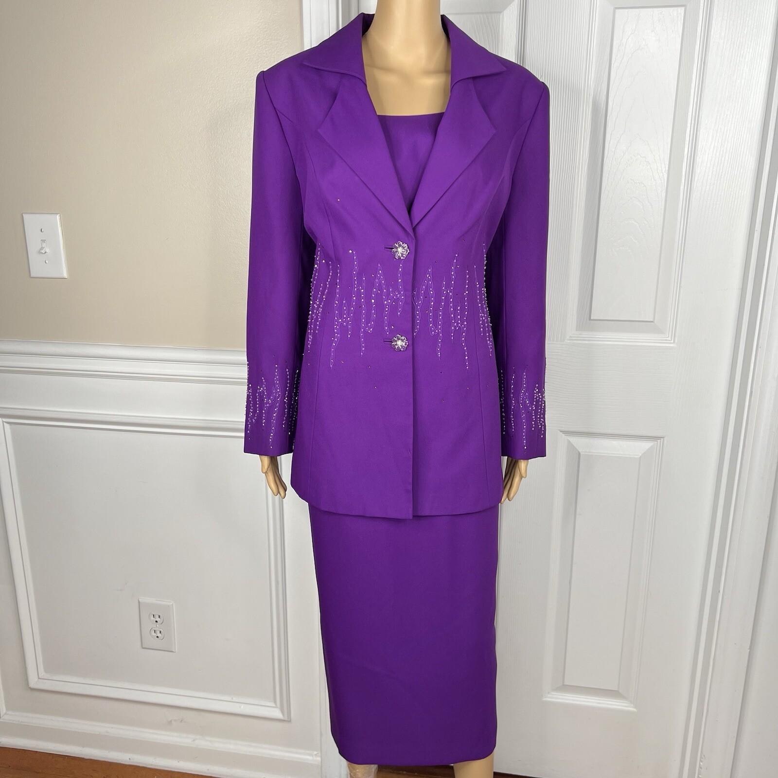 Nicole Nites Polyester Skirt Suit Size 10 Purple Beaded Shawl Collar 2PC