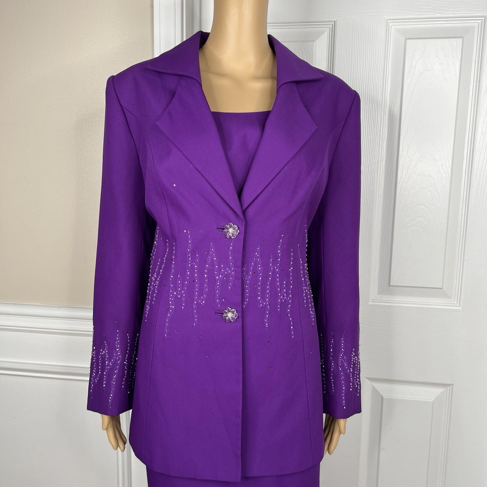 Nicole Nites Polyester Skirt Suit Size 10 Purple Beaded Shawl Collar 2PC