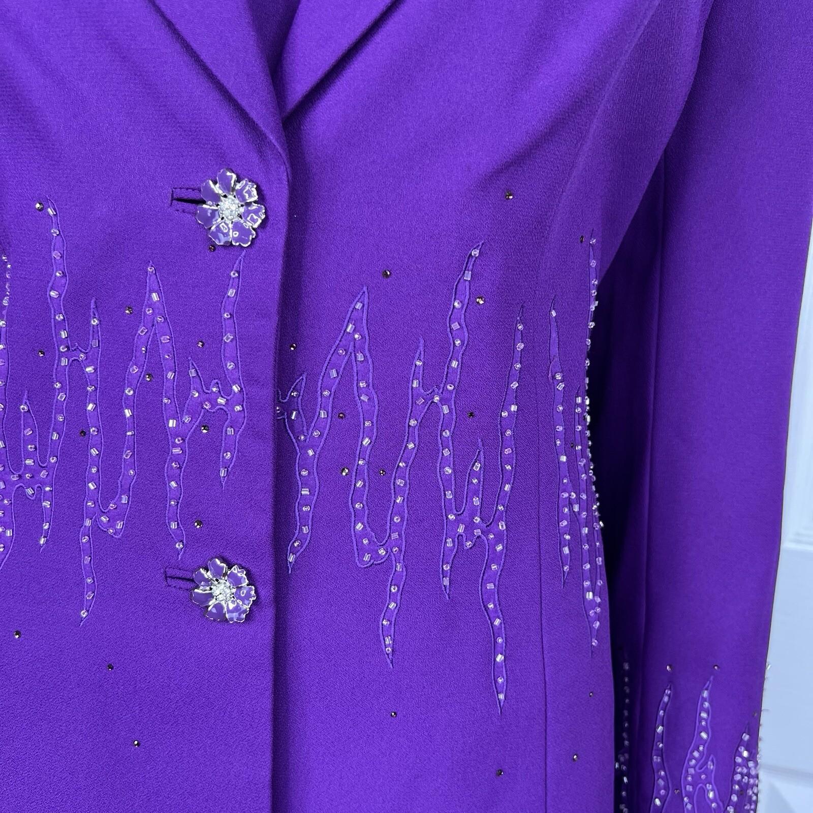 Nicole Nites Polyester Skirt Suit Size 10 Purple Beaded Shawl Collar 2PC