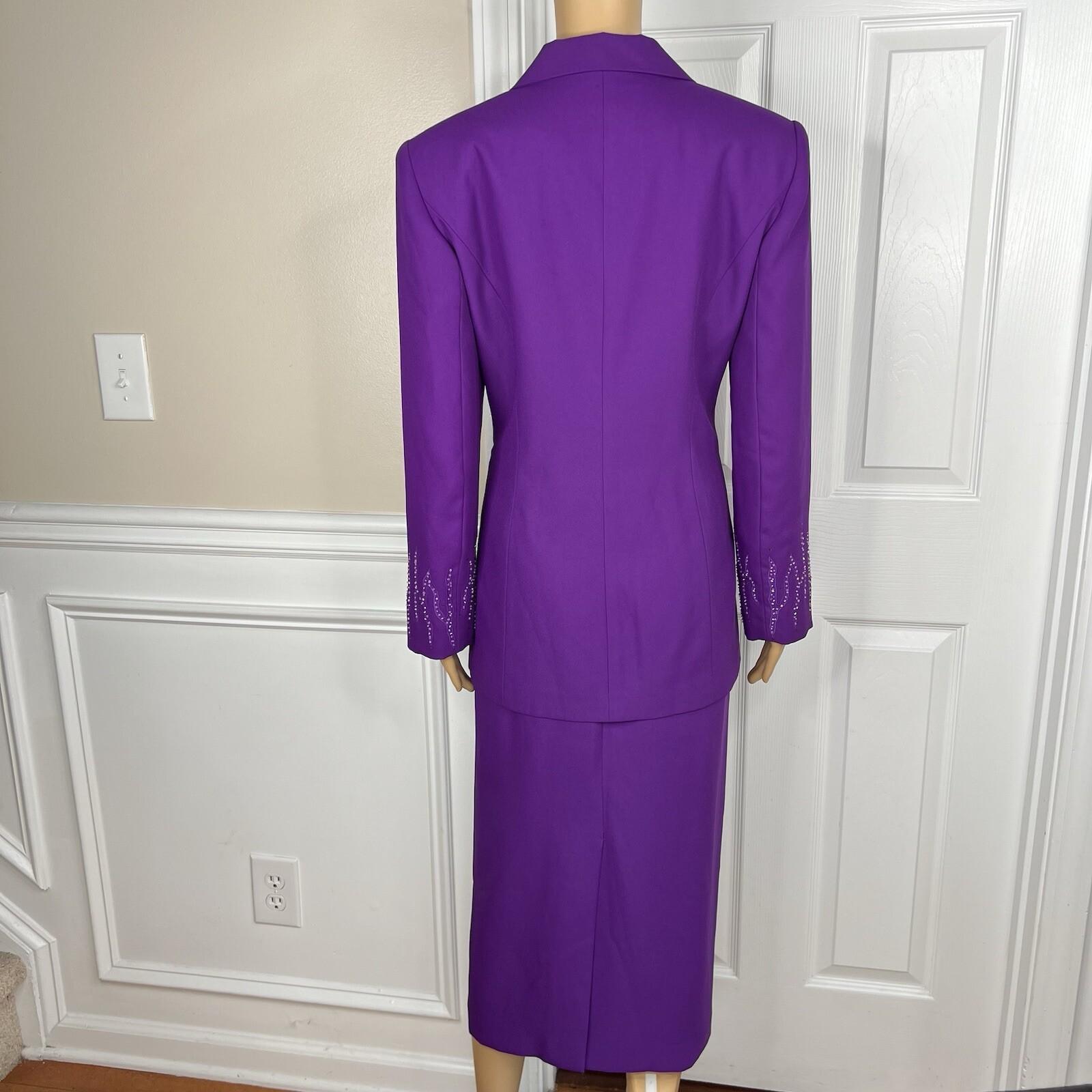 Nicole Nites Polyester Skirt Suit Size 10 Purple Beaded Shawl Collar 2PC