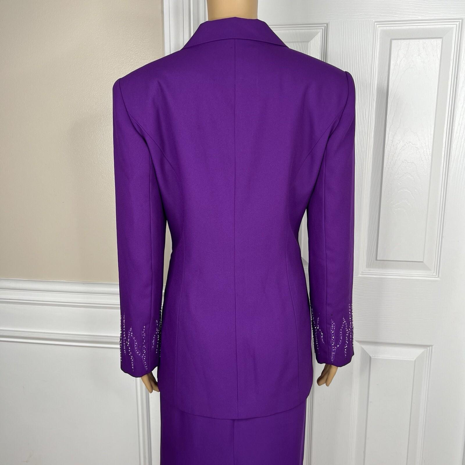 Nicole Nites Polyester Skirt Suit Size 10 Purple Beaded Shawl Collar 2PC