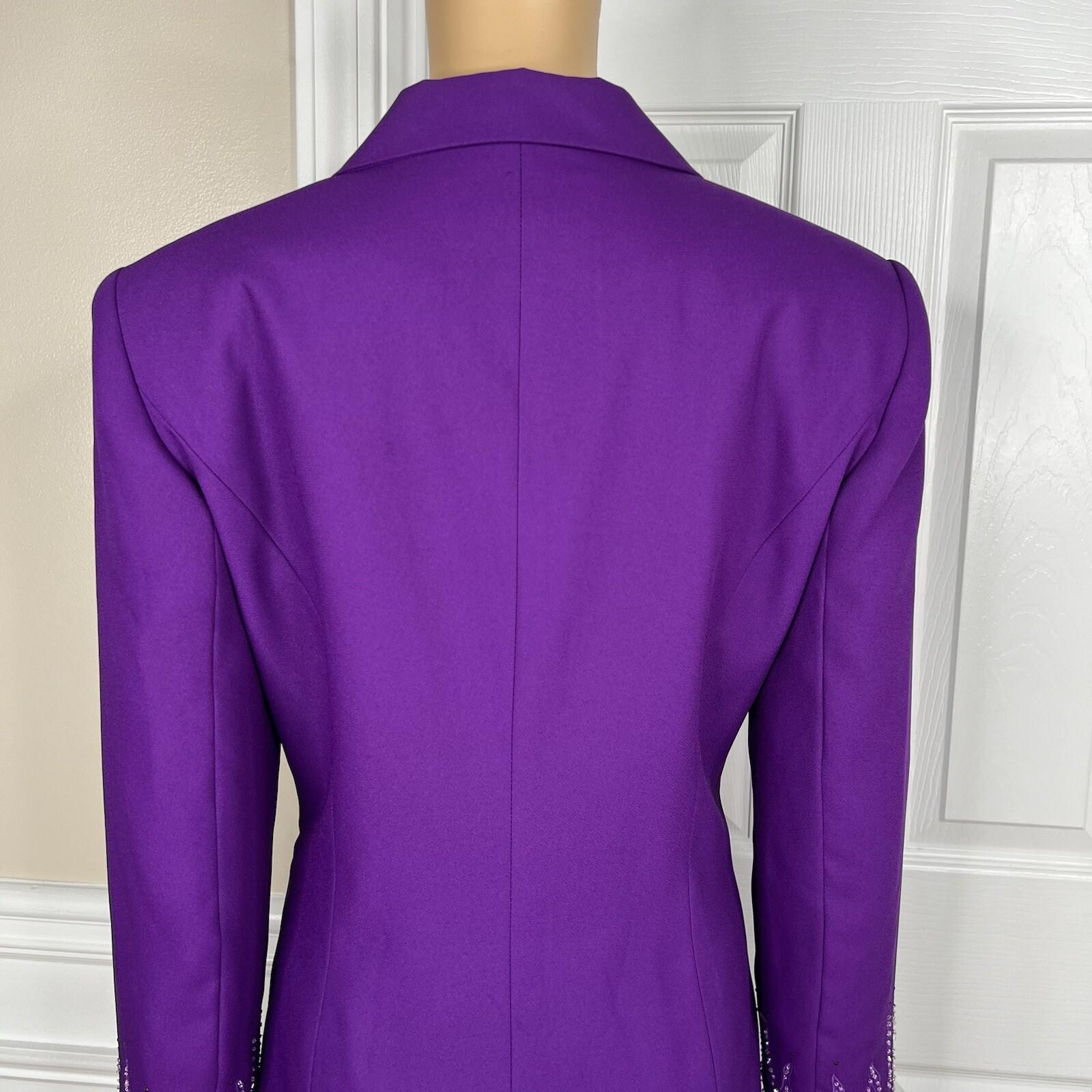 Nicole Nites Polyester Skirt Suit Size 10 Purple Beaded Shawl Collar 2PC