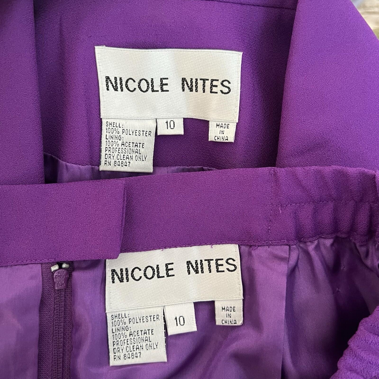 Nicole Nites Polyester Skirt Suit Size 10 Purple Beaded Shawl Collar 2PC