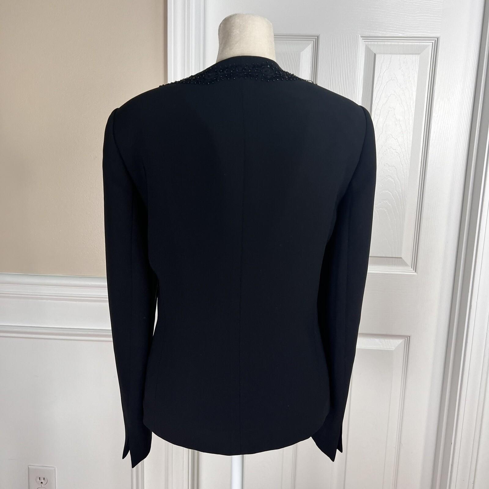 10-3773.jpg KASPER 2PC Black Beaded Polyester Lined Open Front Blazer Top Set Size 10