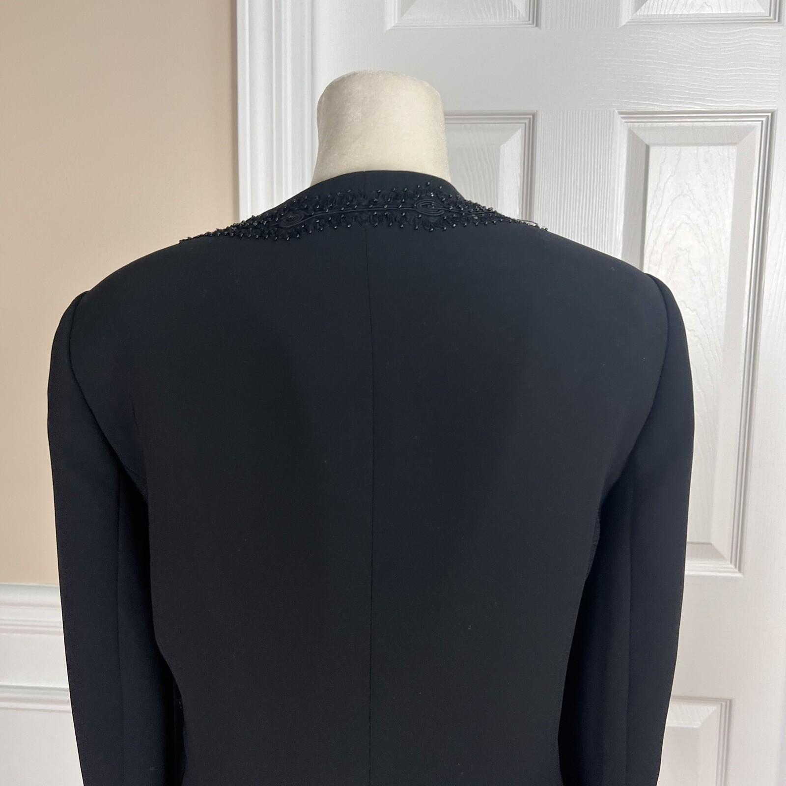 10-3774.jpg KASPER 2PC Black Beaded Polyester Lined Open Front Blazer Top Set Size 10