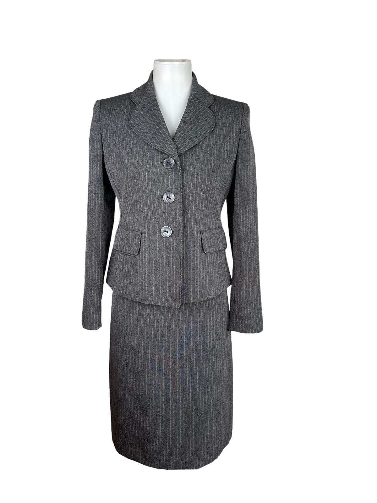 EVAN PICONE 2PC Gray Striped Stretch Polyester Blend Lined Skirt Suit Size 2P