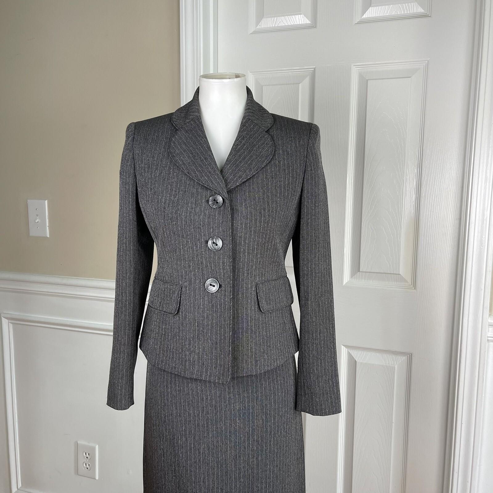 EVAN PICONE 2PC Gray Striped Stretch Polyester Blend Lined Skirt Suit Size 2P