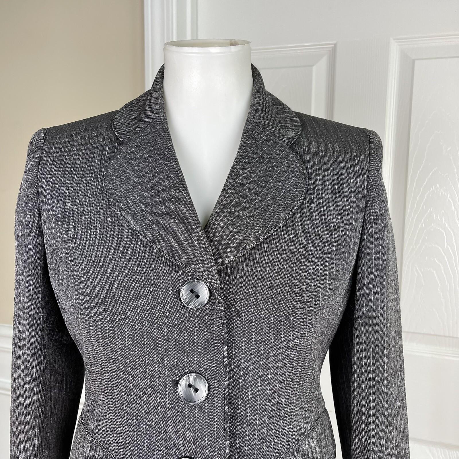 EVAN PICONE 2PC Gray Striped Stretch Polyester Blend Lined Skirt Suit Size 2P