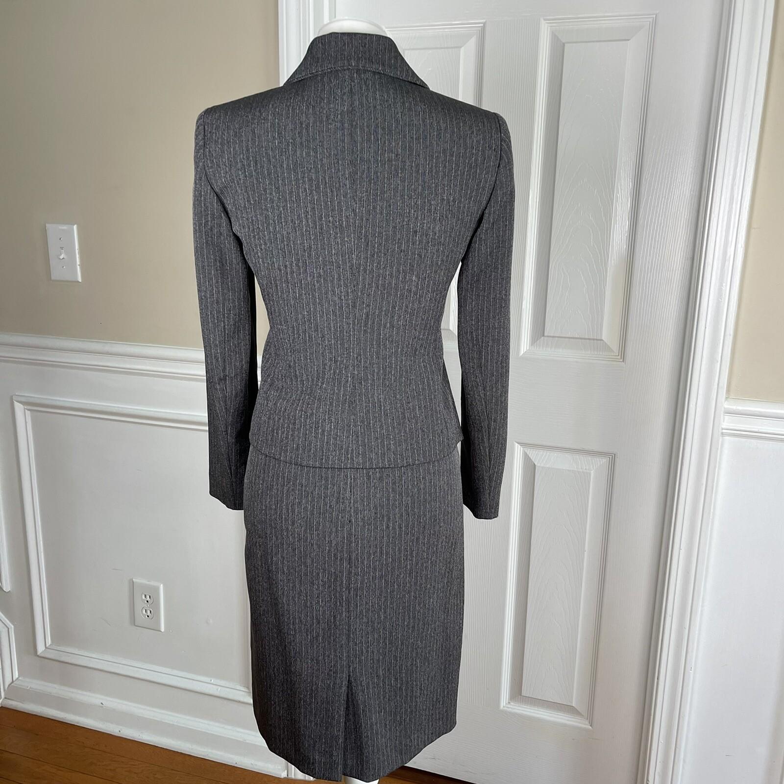 EVAN PICONE 2PC Gray Striped Stretch Polyester Blend Lined Skirt Suit Size 2P