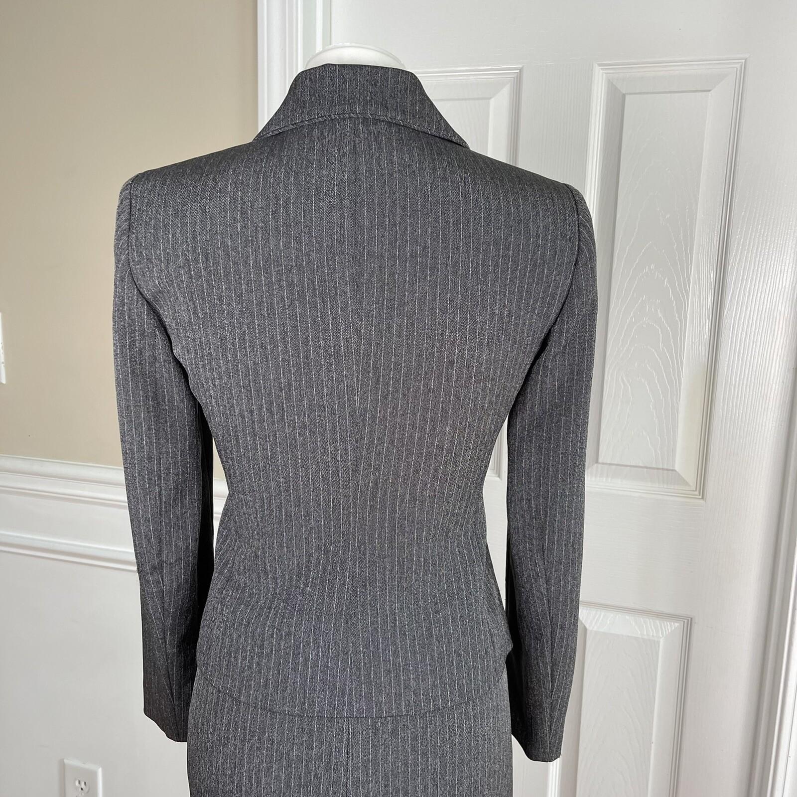 EVAN PICONE 2PC Gray Striped Stretch Polyester Blend Lined Skirt Suit Size 2P