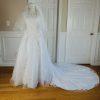 EXPRESSION White Beaded Satin Lace Embroidered Dress & Veil With Tiara Size 6
