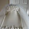 EXPRESSION White Beaded Satin Lace Embroidered Dress & Veil With Tiara Size 6