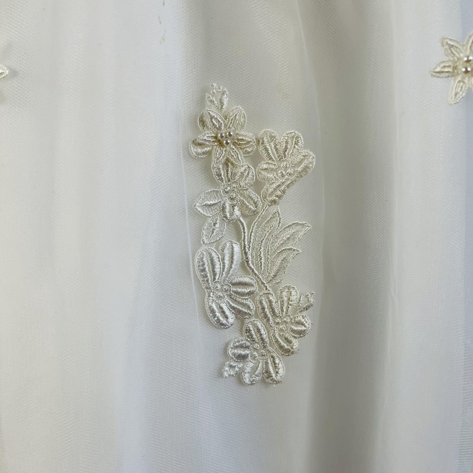 EXPRESSION White Beaded Satin Lace Embroidered Dress & Veil With Tiara Size 6