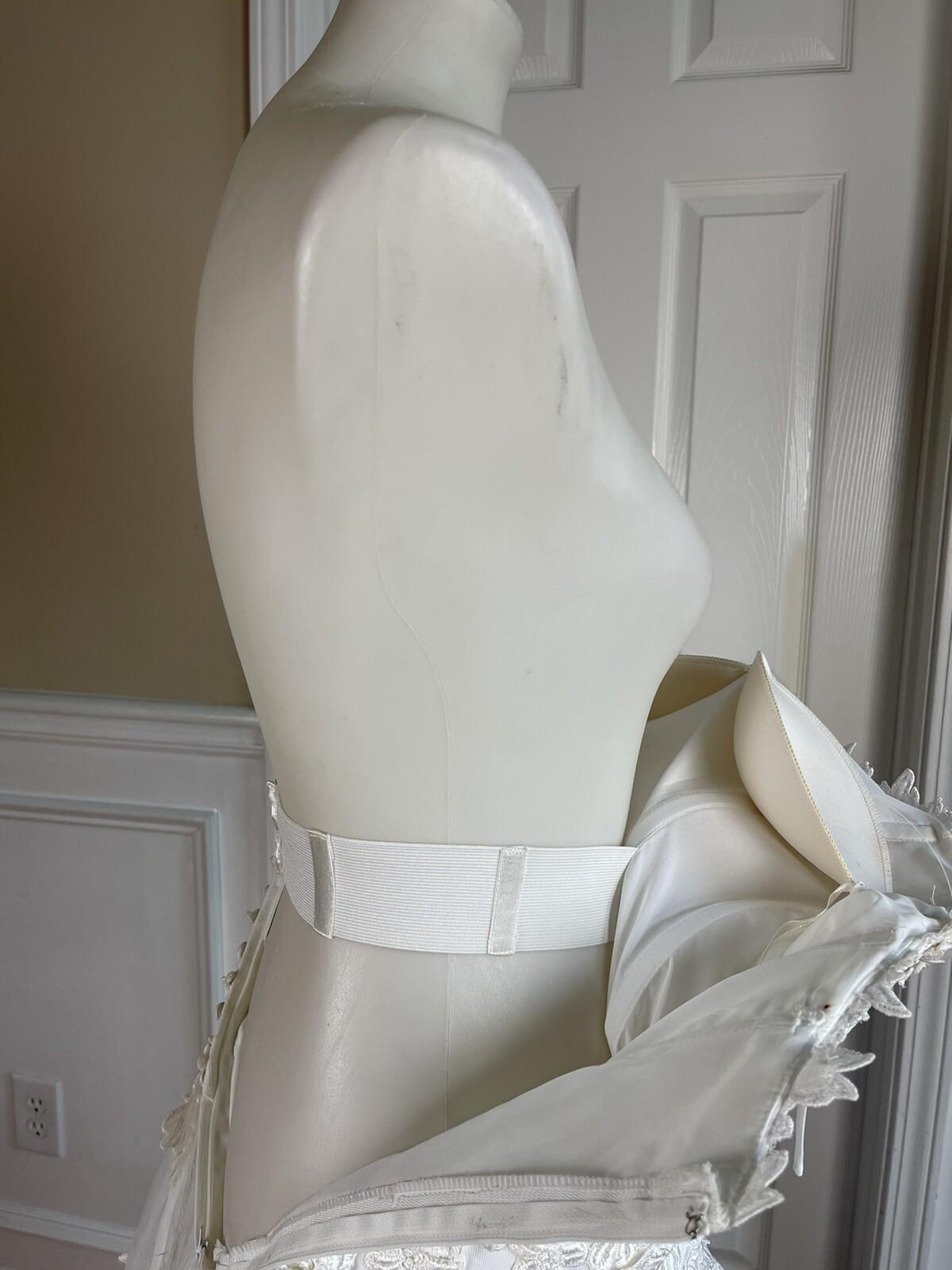 EXPRESSION White Beaded Satin Lace Embroidered Dress & Veil With Tiara Size 6