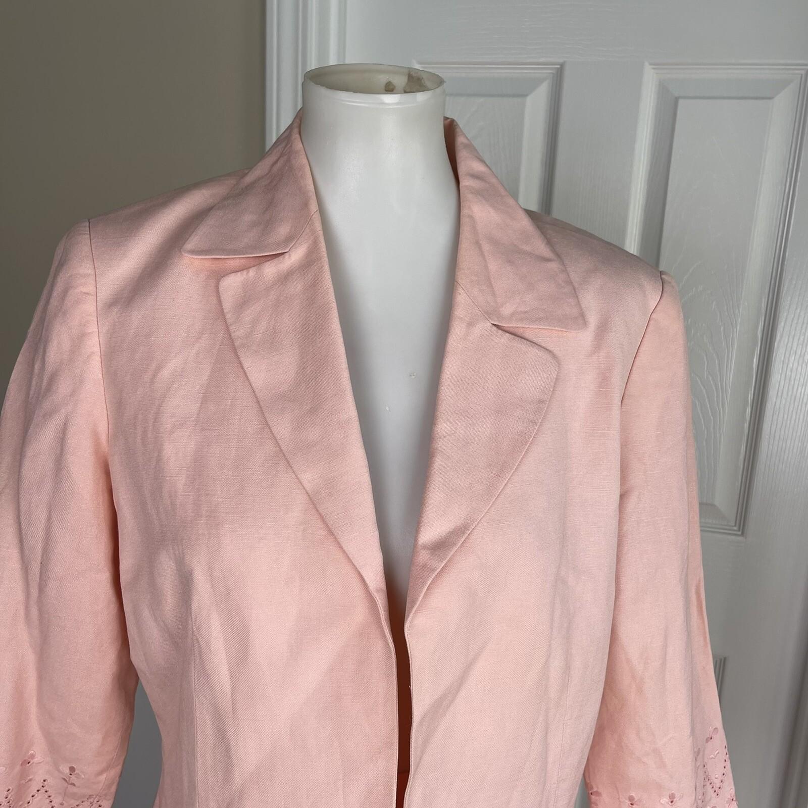 KASPER Rose Pink Linen Rayon Open Front Embroidered Skirt (Sz 10) Suit (Sz 12)