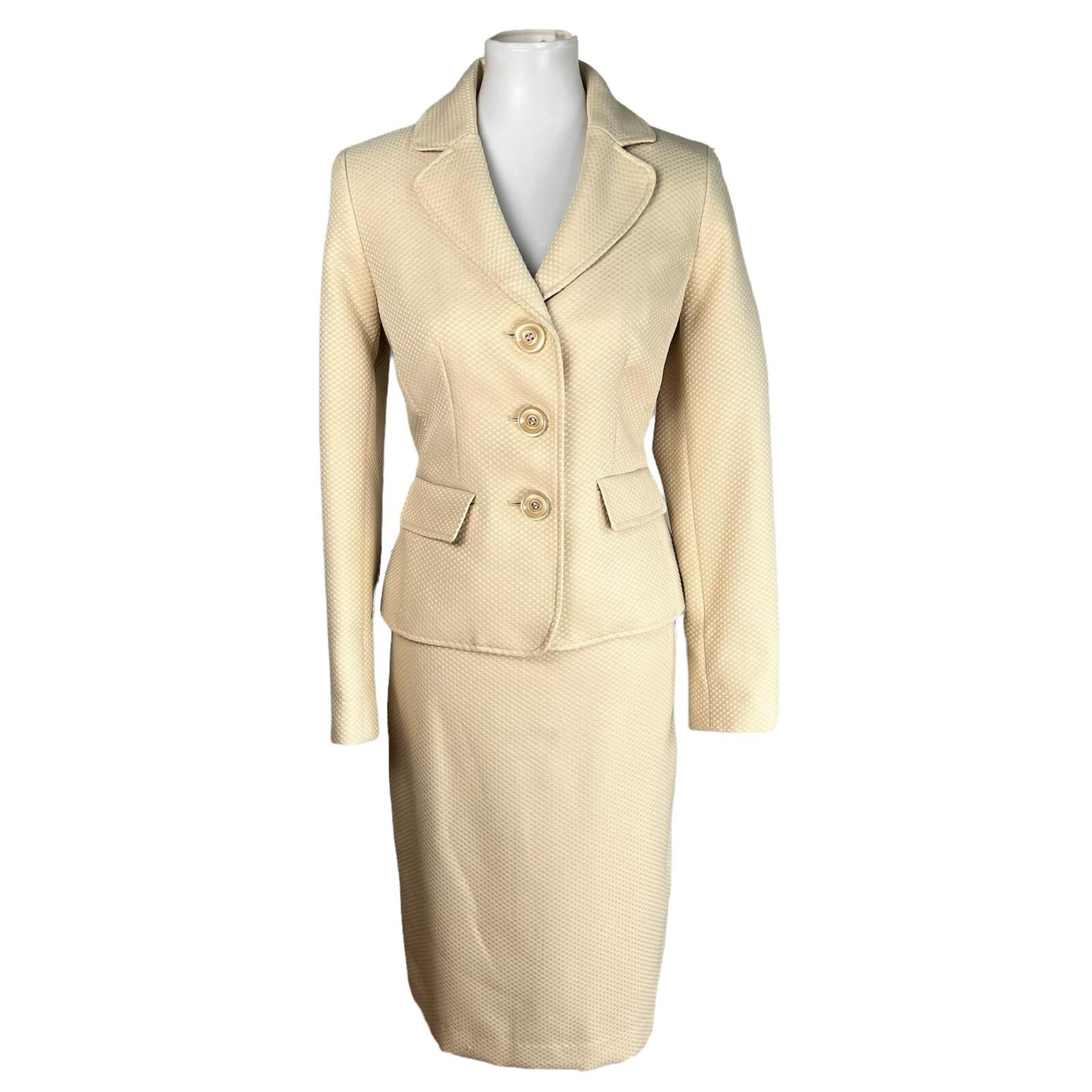 Evan Picone Women Polyester Skirt Suit Size 4 Champagne Notch Collar 2PC New