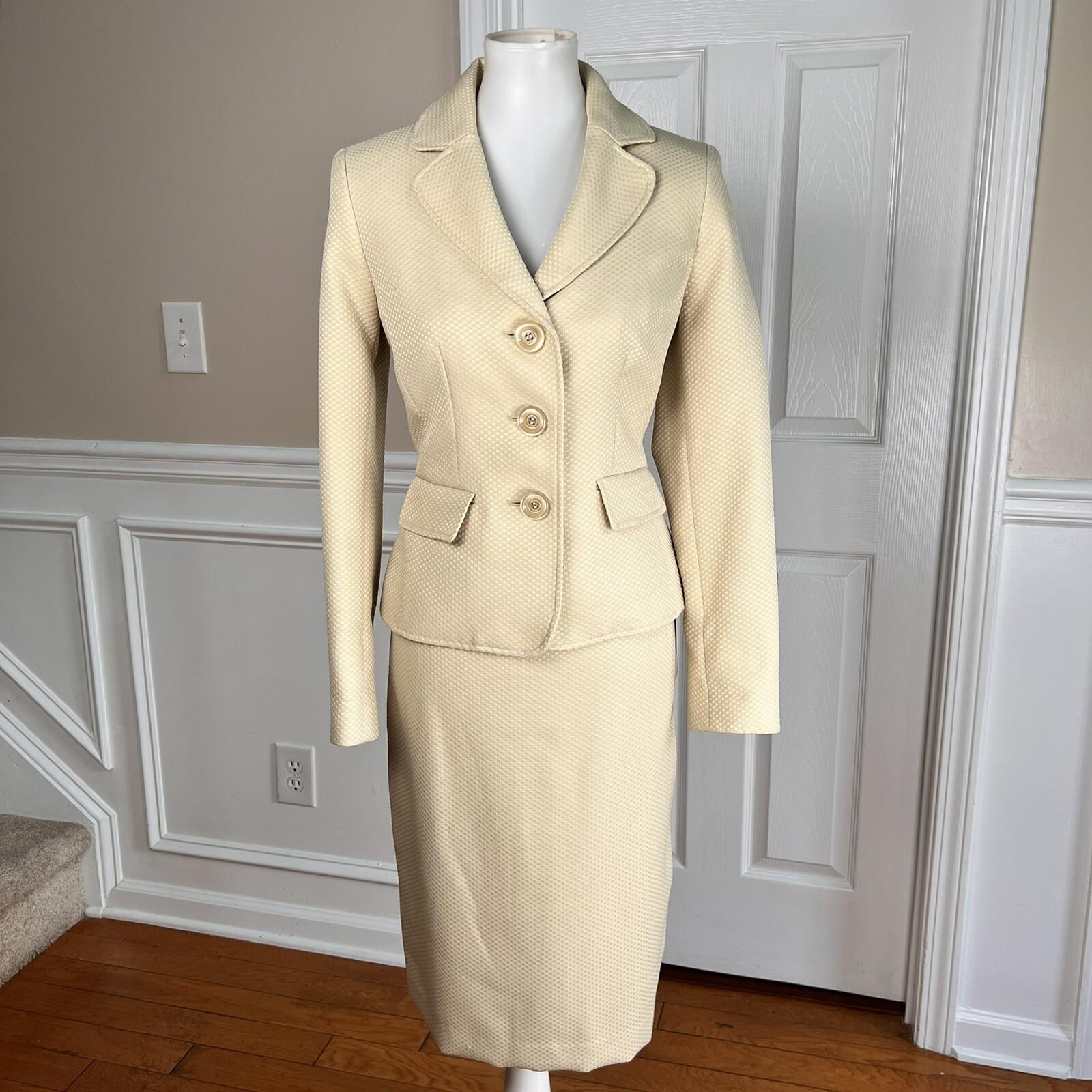 Evan Picone Women Polyester Skirt Suit Size 4 Champagne Notch Collar 2PC New