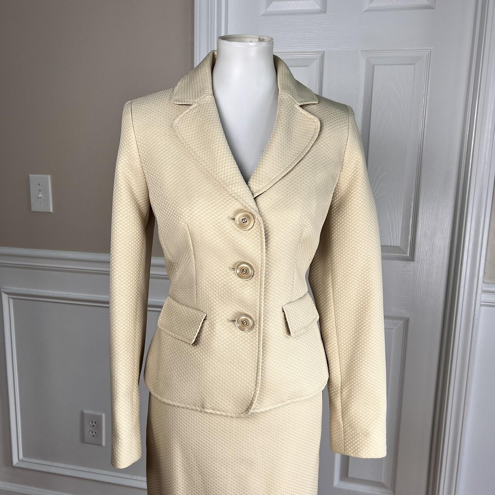 Evan Picone Women Polyester Skirt Suit Size 4 Champagne Notch Collar 2PC New