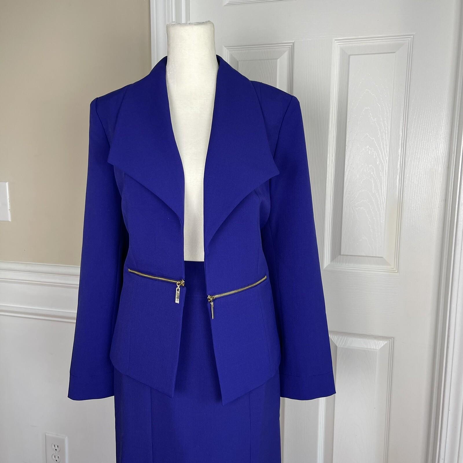 Evan Picone Black Label Polyester Stretch Skirt 4 Suit 6 Purple Open Front 2PC